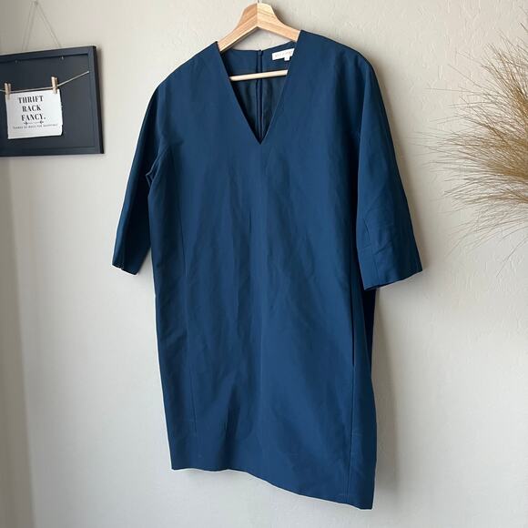 Ann Mashburn Navy Blue V-Neck 3/4‎ Sleeve Shift Mini Dress Women’s Size Medium - Picture 2 of 12
